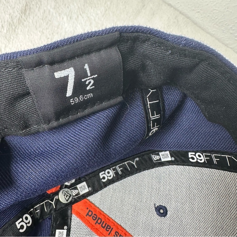 New Era Navy Blue Hat with White and Orange Logo Fitted 7.5 - Picture 10 of 12